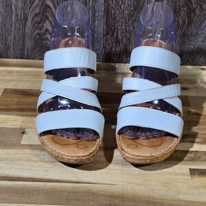 Born White Leather Strappy Cork Wedge Platform Sandals Women's Size 7